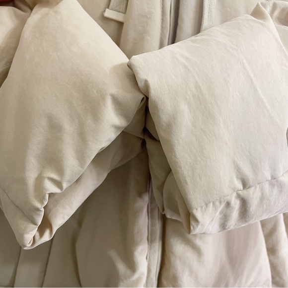 Cream ASOS Petite Oversized Jersey Hooded Puffer Jacket - Picture 5 of 10